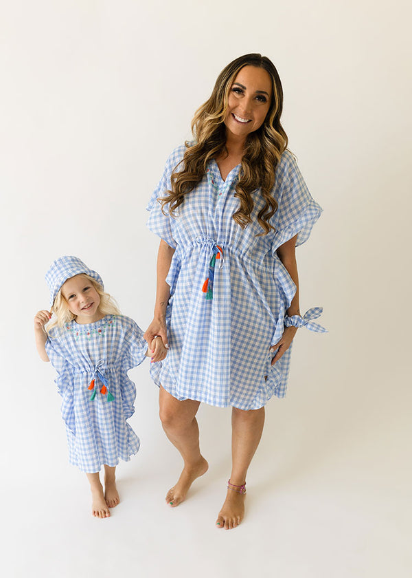 Blue Checkered Dress Set for Mother-Daughter