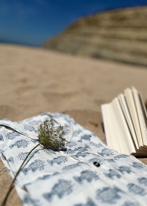 Mens Hand Printed Shirt - Ink Fish