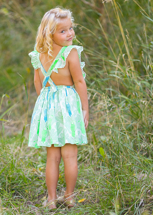 Girls Short Dress Pinafore - Hornbill Lime