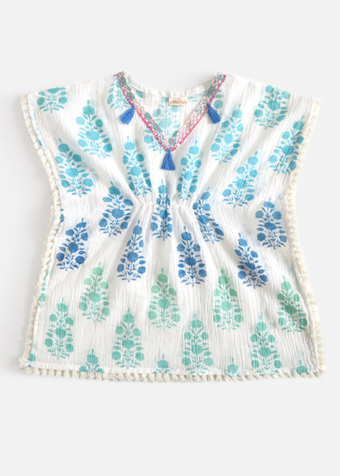 floral booti printed on girls kaftan beachwear