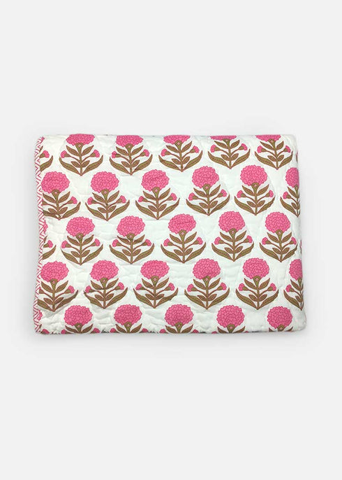 floral quilt in pink color