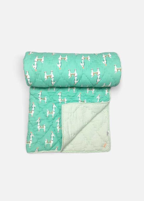 soft hand quilted razai in llama print