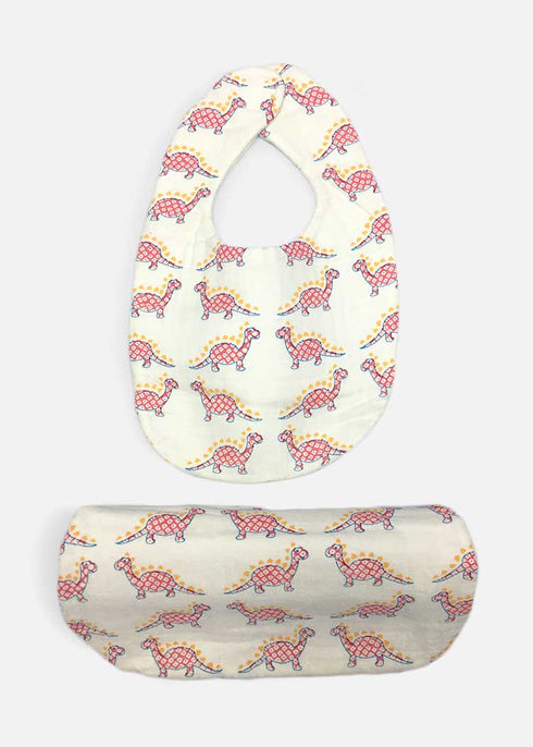 unisex newborn bib and burp cloth in dino print